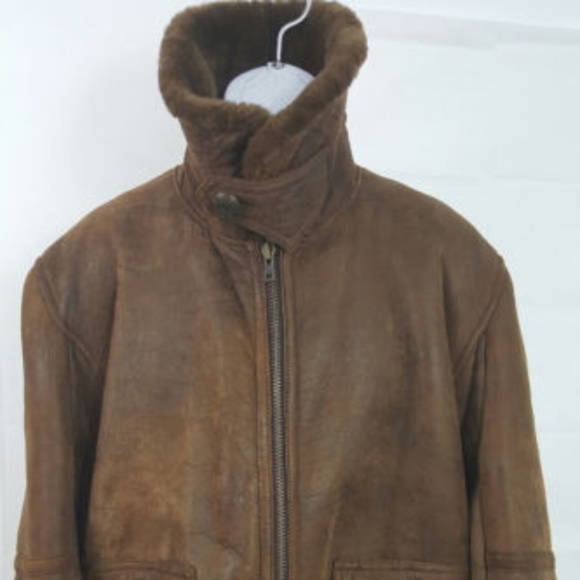 Shearling Soft Leather Brown Bomber Jacket Sz 52